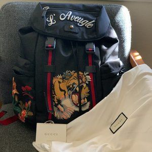 Black Techno Canvas Backpack With Embroidery